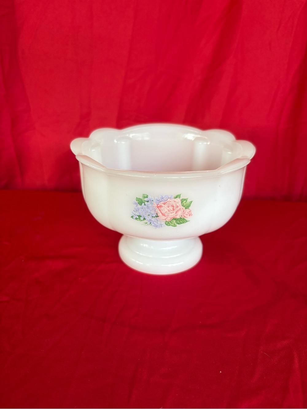 White Floral Pedestal Vase with Pink Rose Accent